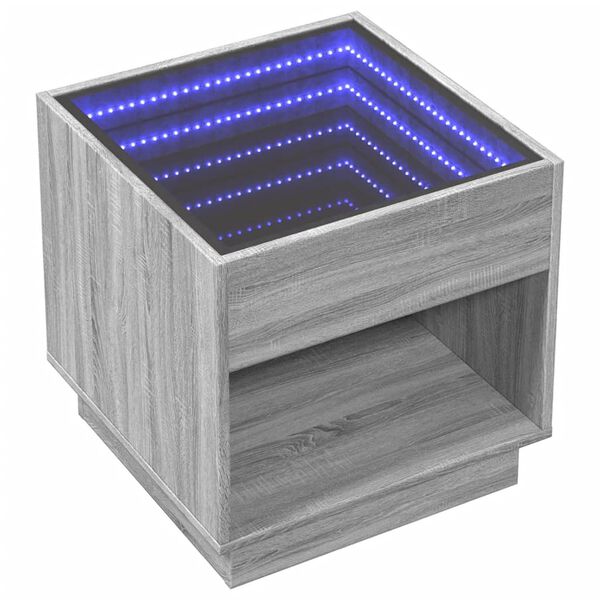 vidaXL Κομοδίνο Άπειρο Φως LED Γκρι Sonoma 50x50x50 εκ.
