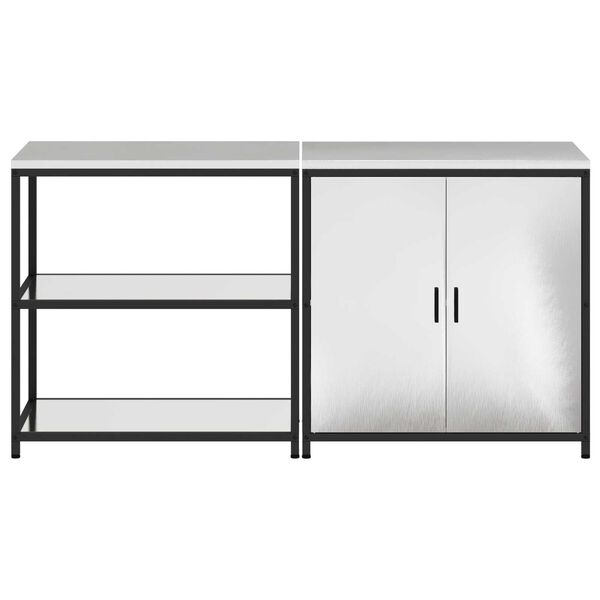 vidaXL Σετ Αποθήκευσης Κουζίνας με ράφι 2 pcs Ασημί 150 x 50 x 92 εκ.