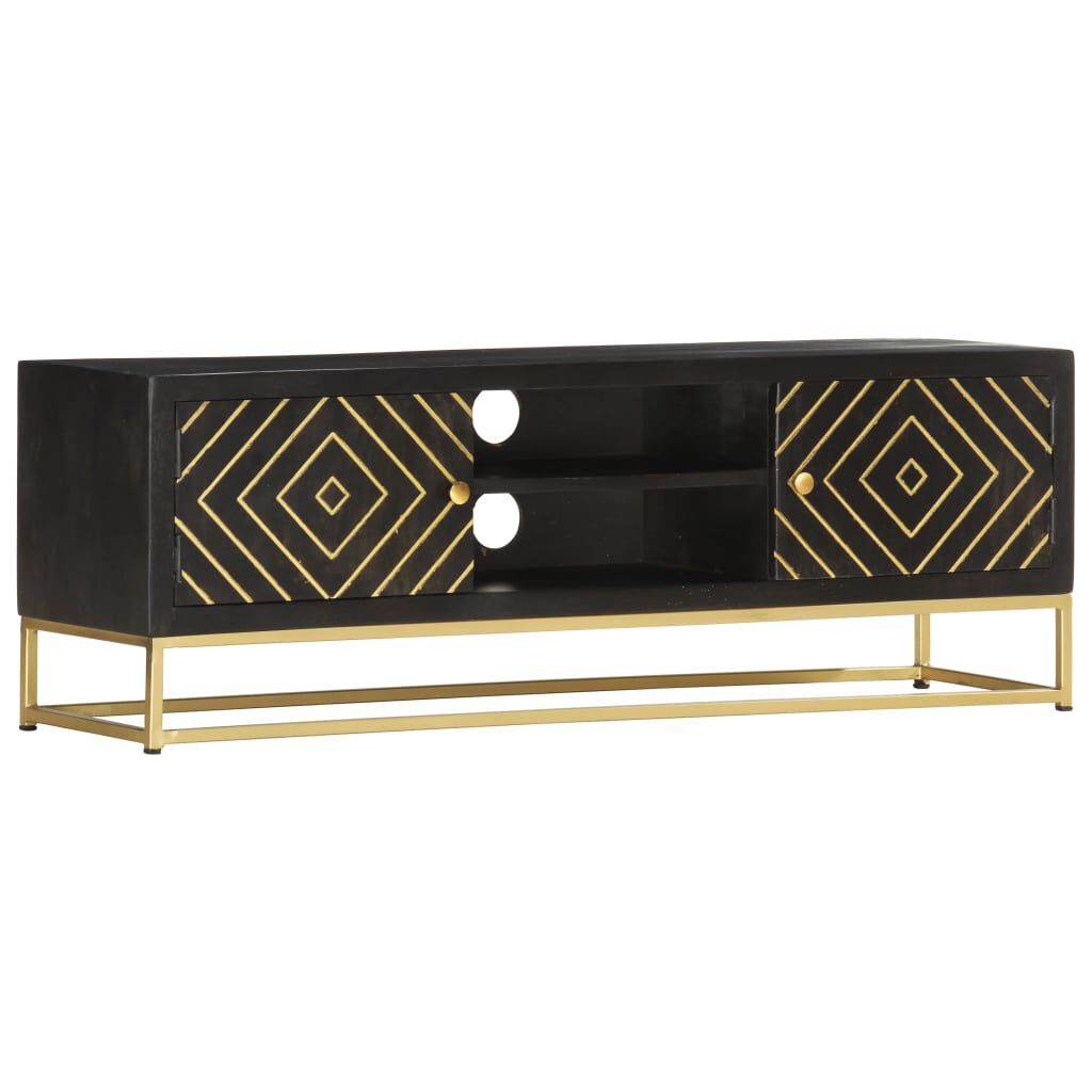 vidaXL Έπιπλο Τηλεόρασης Μαύρο/Χρυσό 120 x 30 x 40 εκ. από Μασίφ Ξύλο Μάνγκο