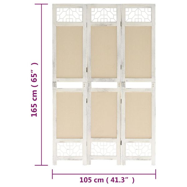 vidaXL Διαχωριστικό Δωματίου με 3 Πάνελ Κρεμ 105 x 165 εκ. Υφασμάτινο