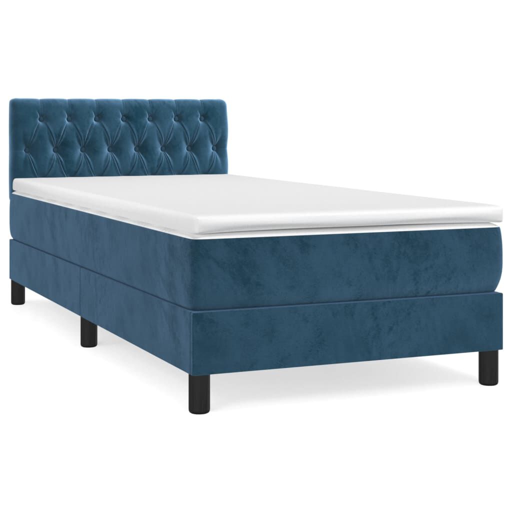 vidaXL Κρεβάτι Boxspring με Στρώμα Σκούρο Μπλε 90x190 εκ. Βελούδινο