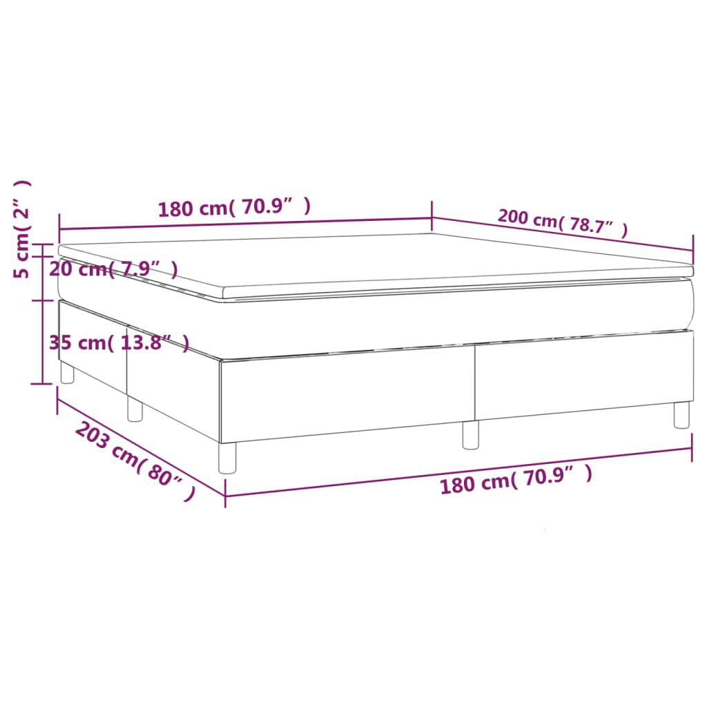 vidaXL Κρεβάτι Boxspring με Στρώμα Ανοιχτό Γκρι 180x200 εκ. Βελούδινο