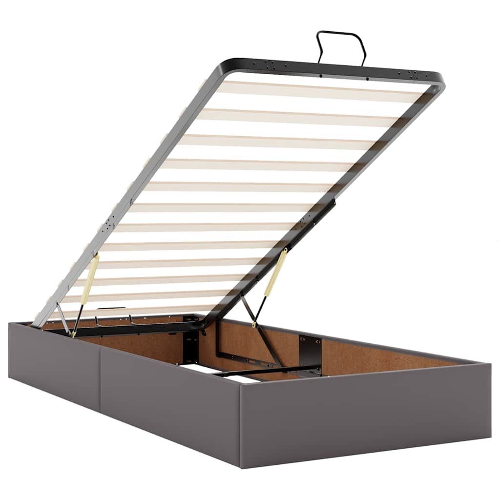 vidaXL Οθωμανικό κρεβάτι με στρώματα & LEDs Γκρι 90x200cm Faux Leather