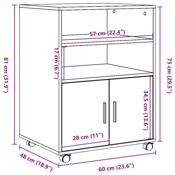 vidaXL Ντουλάπι Τροχήλατο Sonoma Δρυς 60x48x81 εκ. από Επεξ. Ξύλο