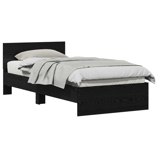 vidaXL Κρεβάτι με Υποκείμενο Μαύρη Δρυς 90x200 cm Επεξεργασμένο Ξύλο