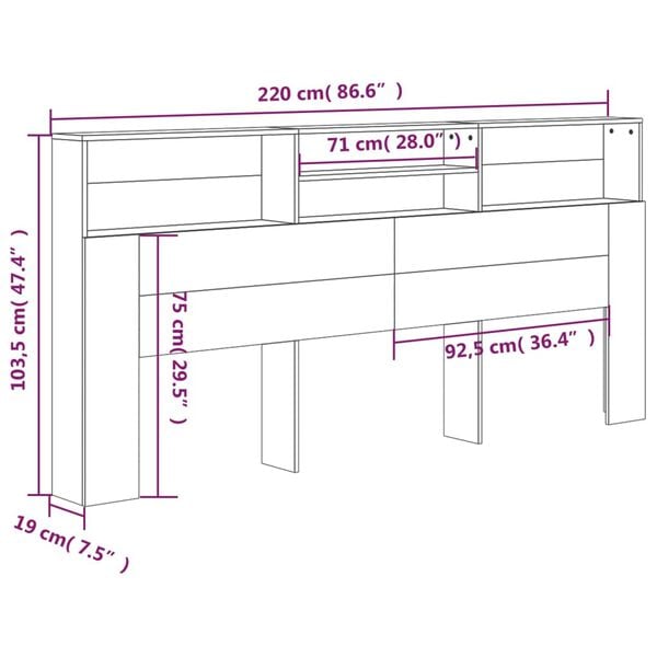 vidaXL Κεφαλάρι Με Αποθηκευτικό Χώρο Λευκό 220 x 19 x 103,5 εκ.