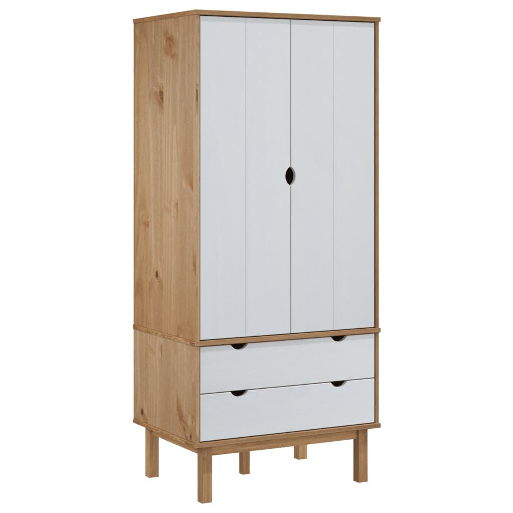 vidaXL Ντουλάπα OTTA Καφέ/Λευκό 76,5 x 53 x 172 εκ. Μασίφ Ξύλο Πεύκου