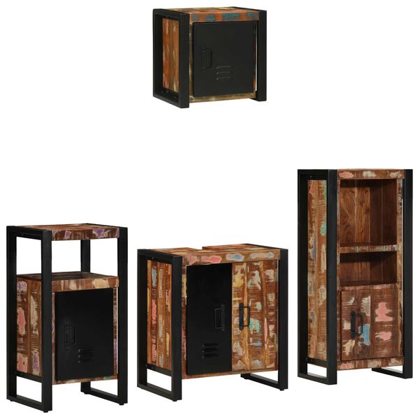 vidaXL Σετ Επίπλων Μπάνιου 4 pcs Πολύχρωμο Στερεό ανακτημένο ξύλο