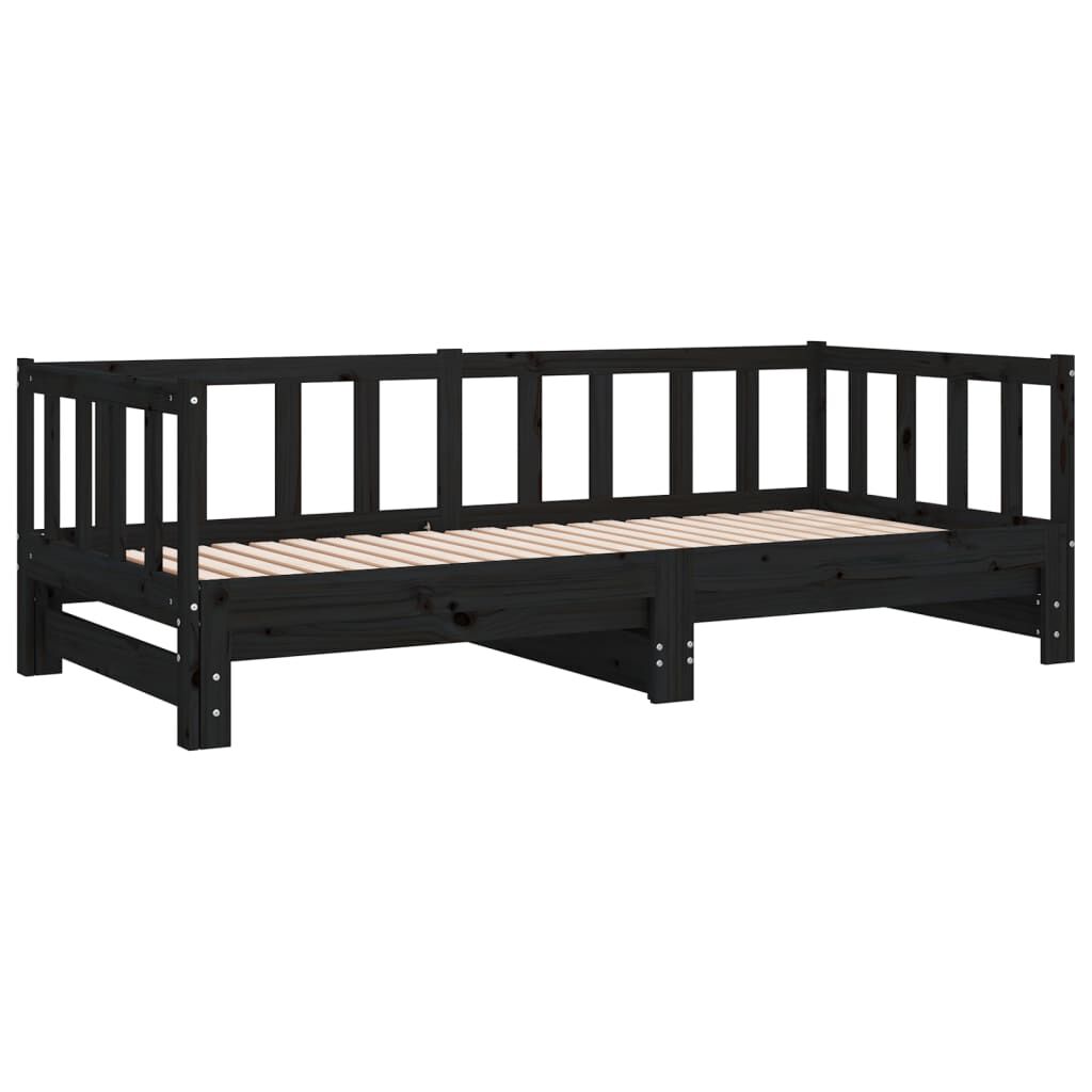 vidaXL Καναπές Κρεβάτι Μαύρος 2 x (90 x 200) εκ. από Μασίφ Ξύλο Πεύκου