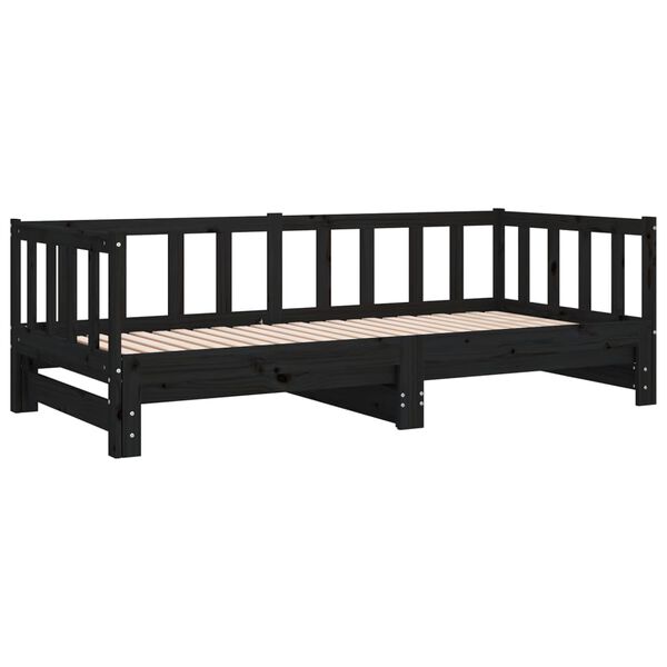 vidaXL Καναπές Κρεβάτι Μαύρος 2 x (90 x 200) εκ. από Μασίφ Ξύλο Πεύκου