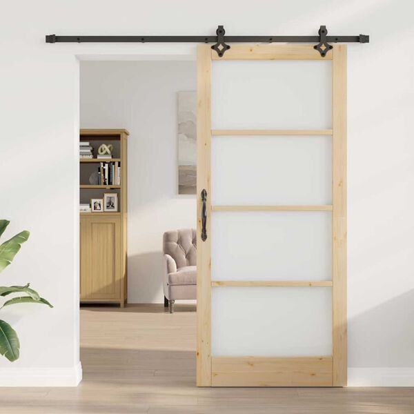 vidaXL Συρόμενη Πόρτα ORKDAL Καφέ 93 x 211 εκ. Ξύλο και μέταλλο
