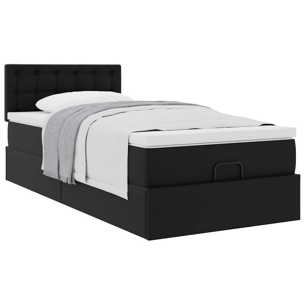vidaXL Οθωμανικό κρεβάτι με στρώμα Μαύρο 80x200cm Faux Leather