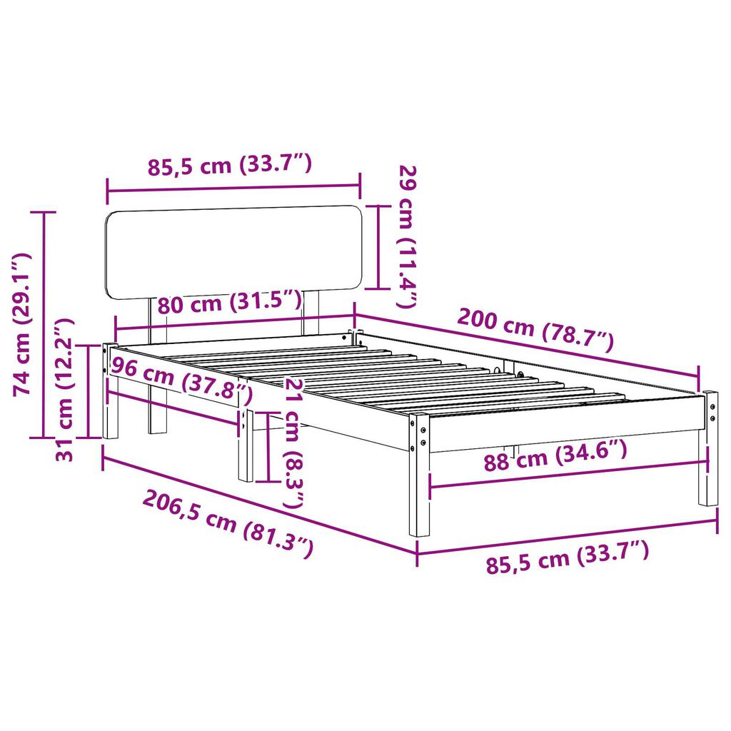 vidaXL Κρεβάτι με Κεφαλάρι Καφέ 80x200 εκ Μασίφ Ξύλο Πεύκου