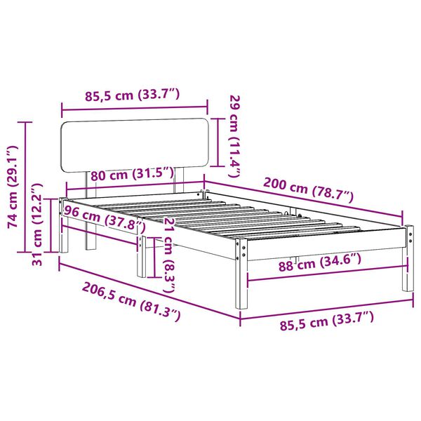 vidaXL Κρεβάτι με Κεφαλάρι Καφέ 80x200 εκ Μασίφ Ξύλο Πεύκου