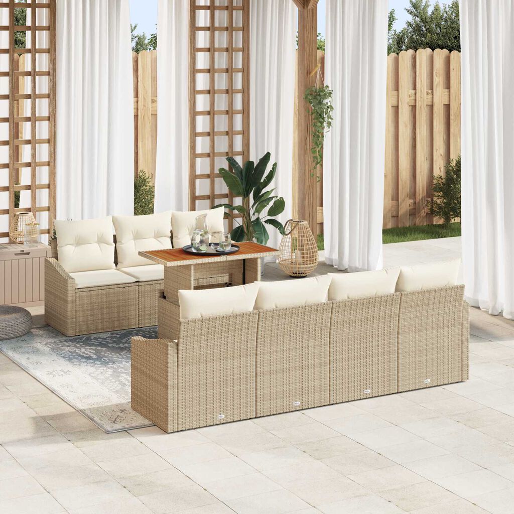 vidaXL Σετ Καναπέ Κήπου με αποθήκευση 8 pcs Μπεζ Πολυ ράταν