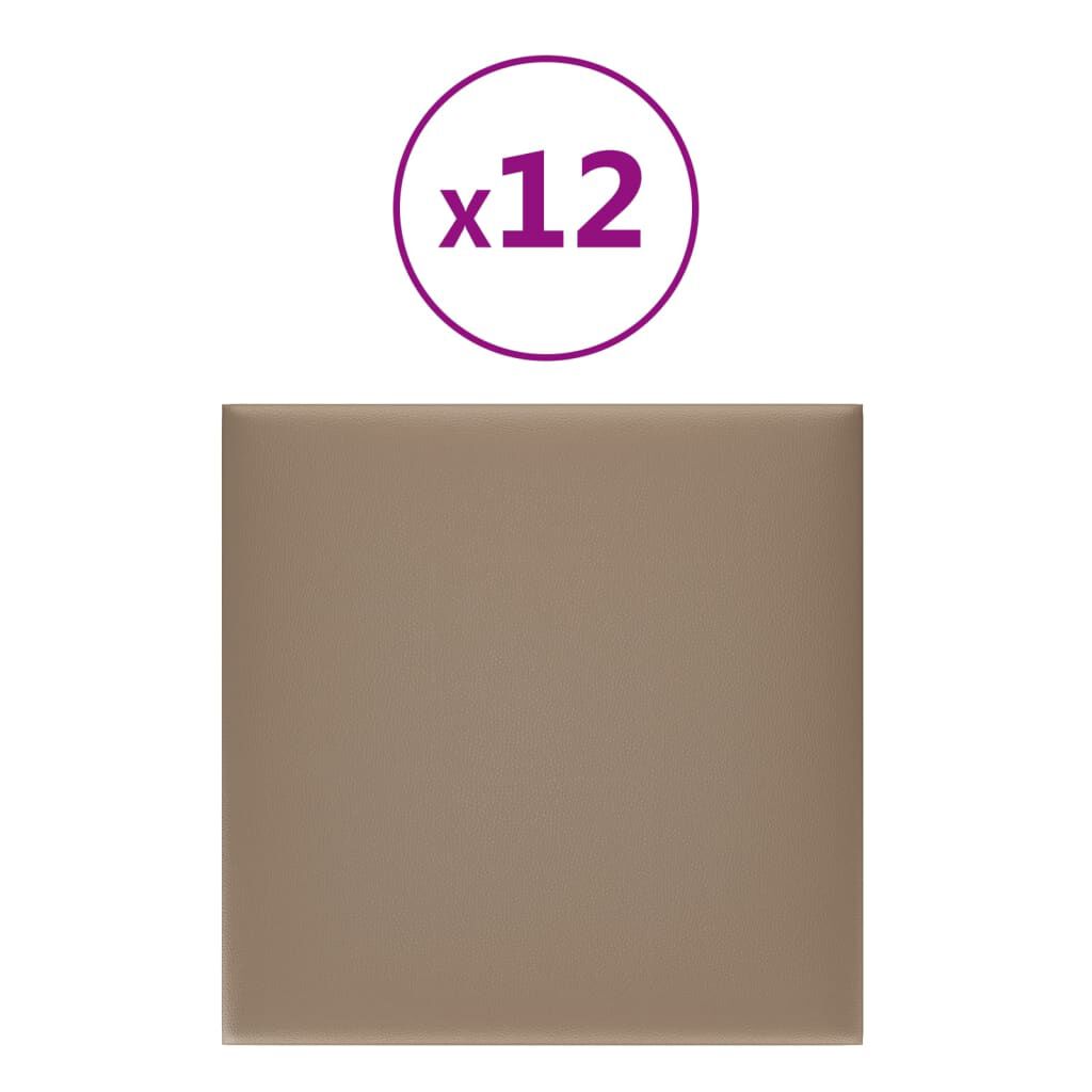 vidaXL Πάνελ Τοίχου 12 τεμ. Καπουτσίνο 30 x 30 εκ. 1,08 μ² Συνθ. Δέρμα
