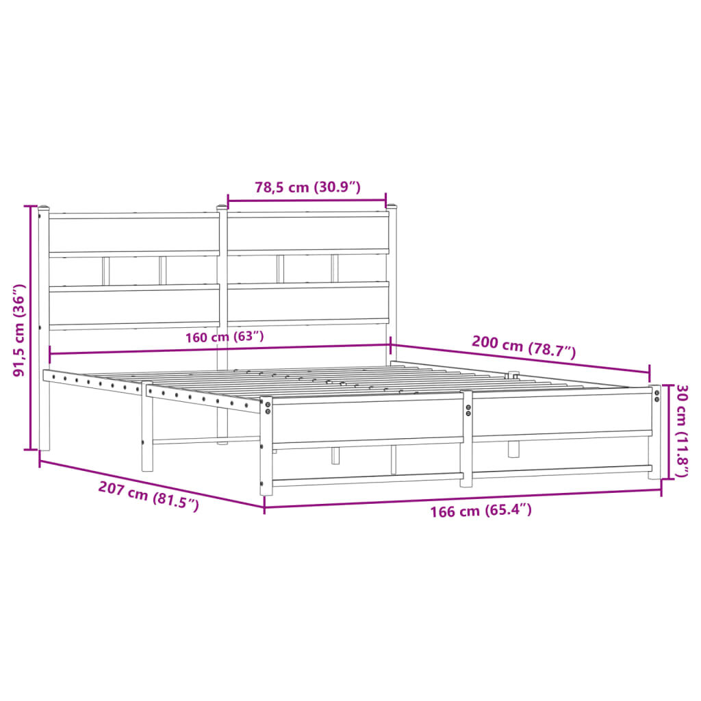 vidaXL Σκελετός Κρεβ. Χωρίς Στρώμα Sonoma Δρυς 160x200 εκ. Μεταλλικό