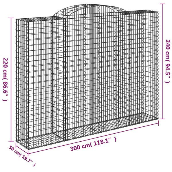 vidaXL Συρματοκιβώτια Τοξωτά 8 τεμ. 300x50x220/240 εκ. Γαλβαν. Σίδερο