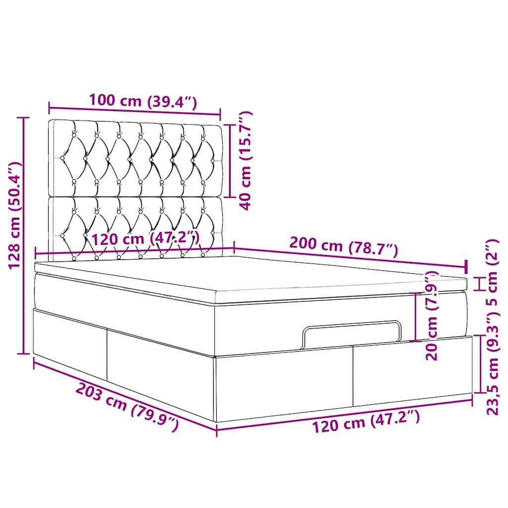 vidaXL Οθωμανικό κρεβάτι με στρώμα μπλε 120x200cm ύφασμα