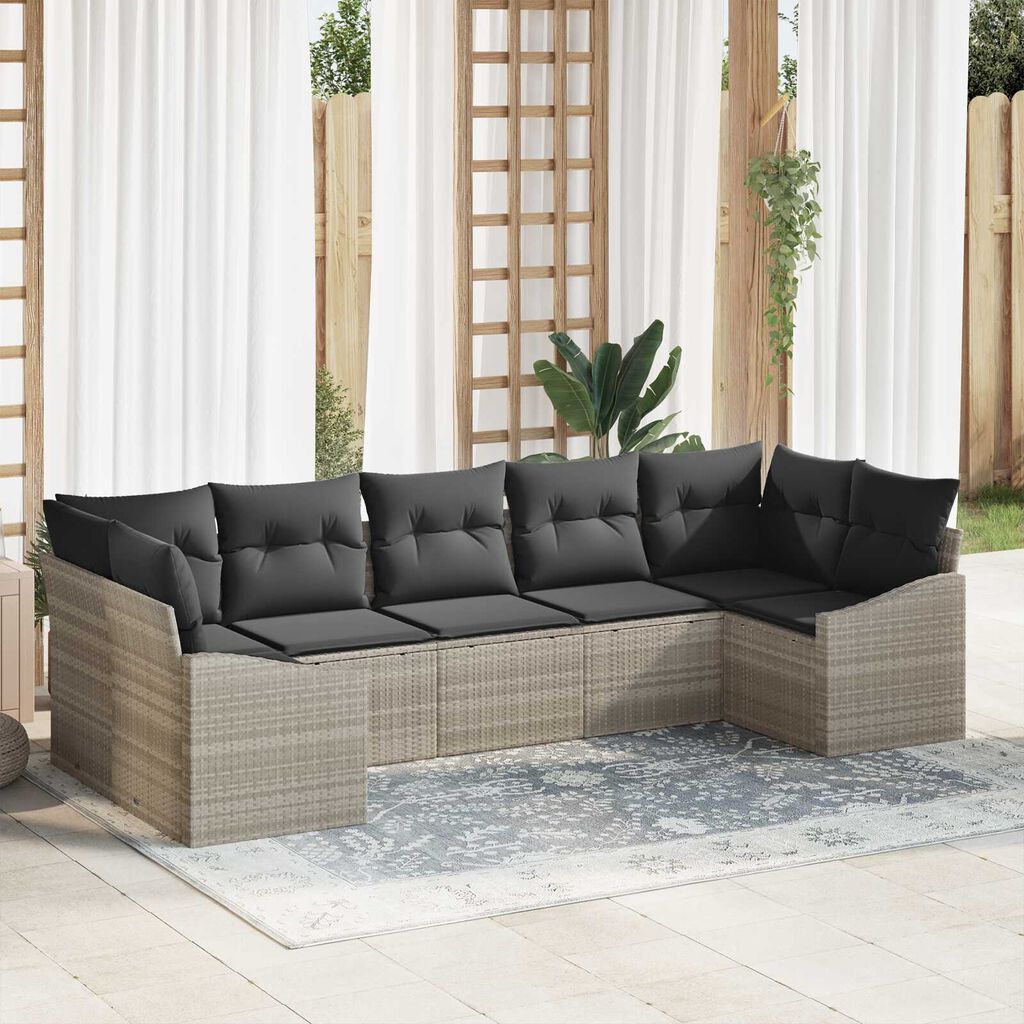 vidaXL Σετ Καναπέ Κήπου 7 pcs Ανοιχτό γκρι Πολυ ράταν