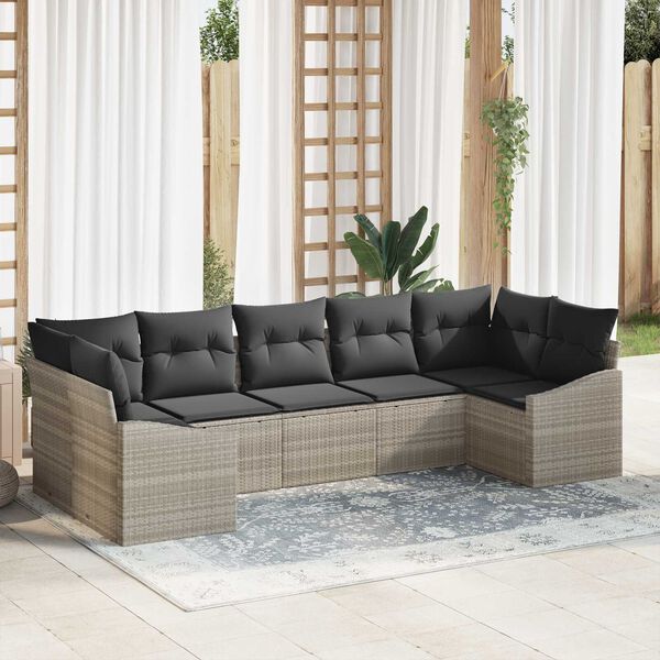 vidaXL Σετ Καναπέ Κήπου 7 pcs Ανοιχτό γκρι Πολυ ράταν