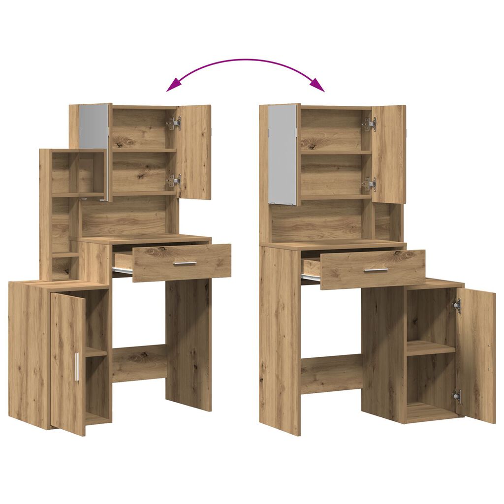 vidaXL Τουαλέτα με Καθρέφτη και LEDs Artisan Oak Επεξεργασμένο Ξύλο