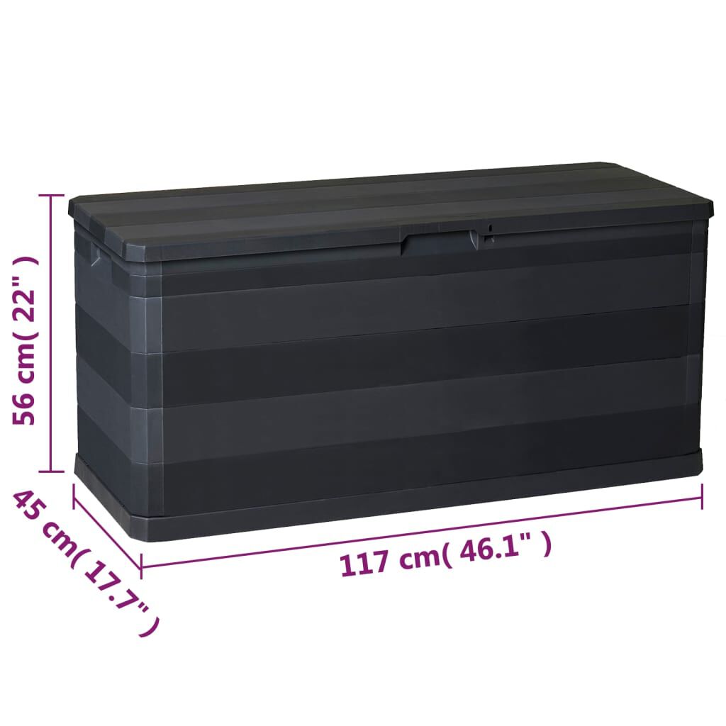 vidaXL Μπαούλο Αποθήκευσης Κήπου Μαύρο 117 x 45 x 56 εκ.