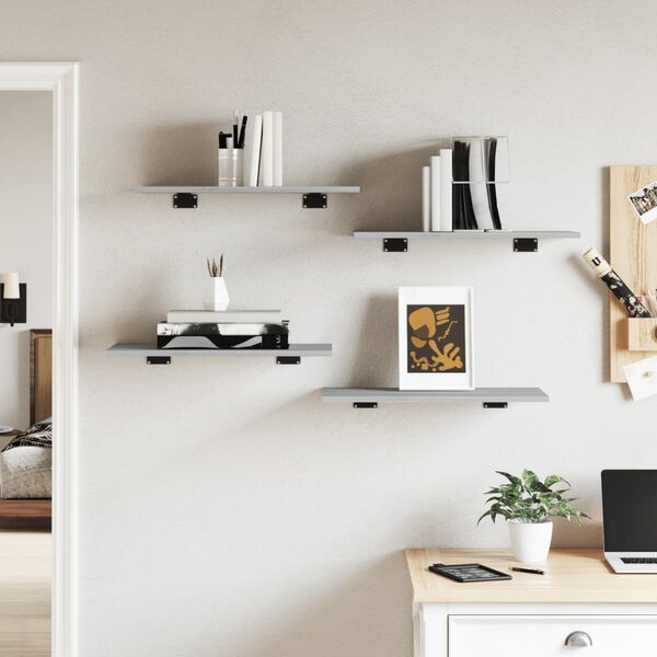 vidaXL Ράφια Τοίχου 4 τεμ. Γκρι Sonoma 60x30x1,5 εκ. Επεξεργ. Ξύλο