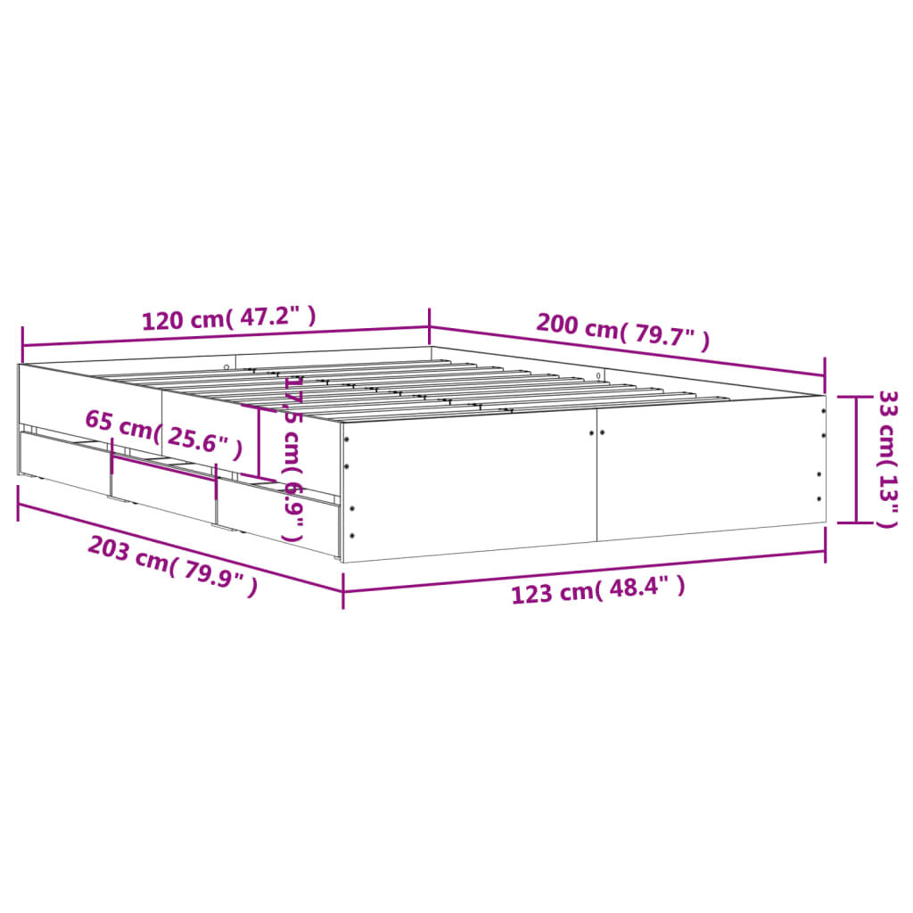 vidaXL Πλαίσιο Κρεβατιού με συρτάρια Γκρι sonoma 120x200εκ. Επεξ. Ξύλο