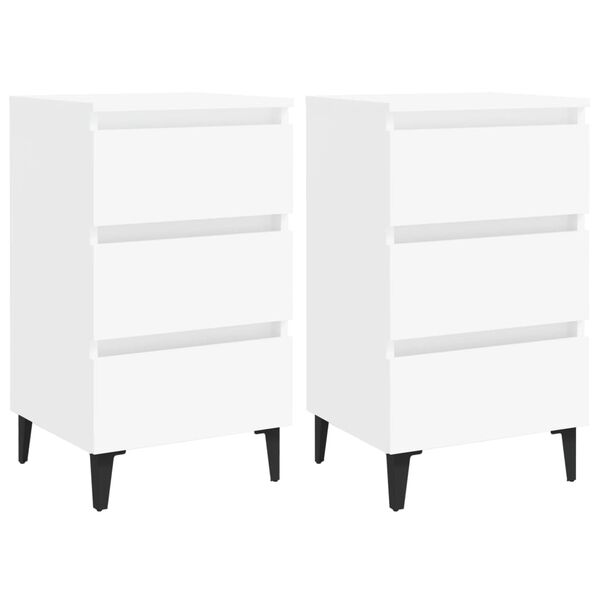 vidaXL Κομοδίνα 2 τεμ. Λευκά 40 x 35 x 69 εκ. με Μεταλλικά Πόδια