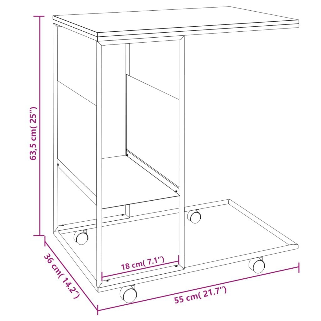 vidaXL Βοηθητικό Τραπέζι με Ρόδες Μαύρο 55 x 36 x 63,5 εκ. Επεξ. Ξύλο