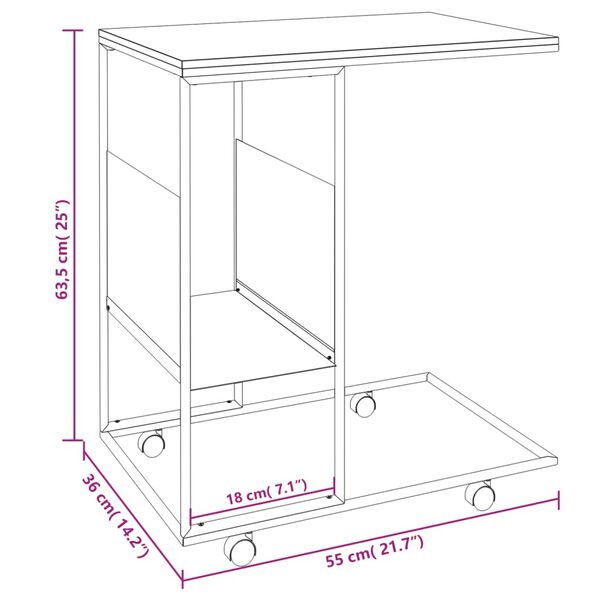 vidaXL Βοηθητικό Τραπέζι με Ρόδες Μαύρο 55 x 36 x 63,5 εκ. Επεξ. Ξύλο