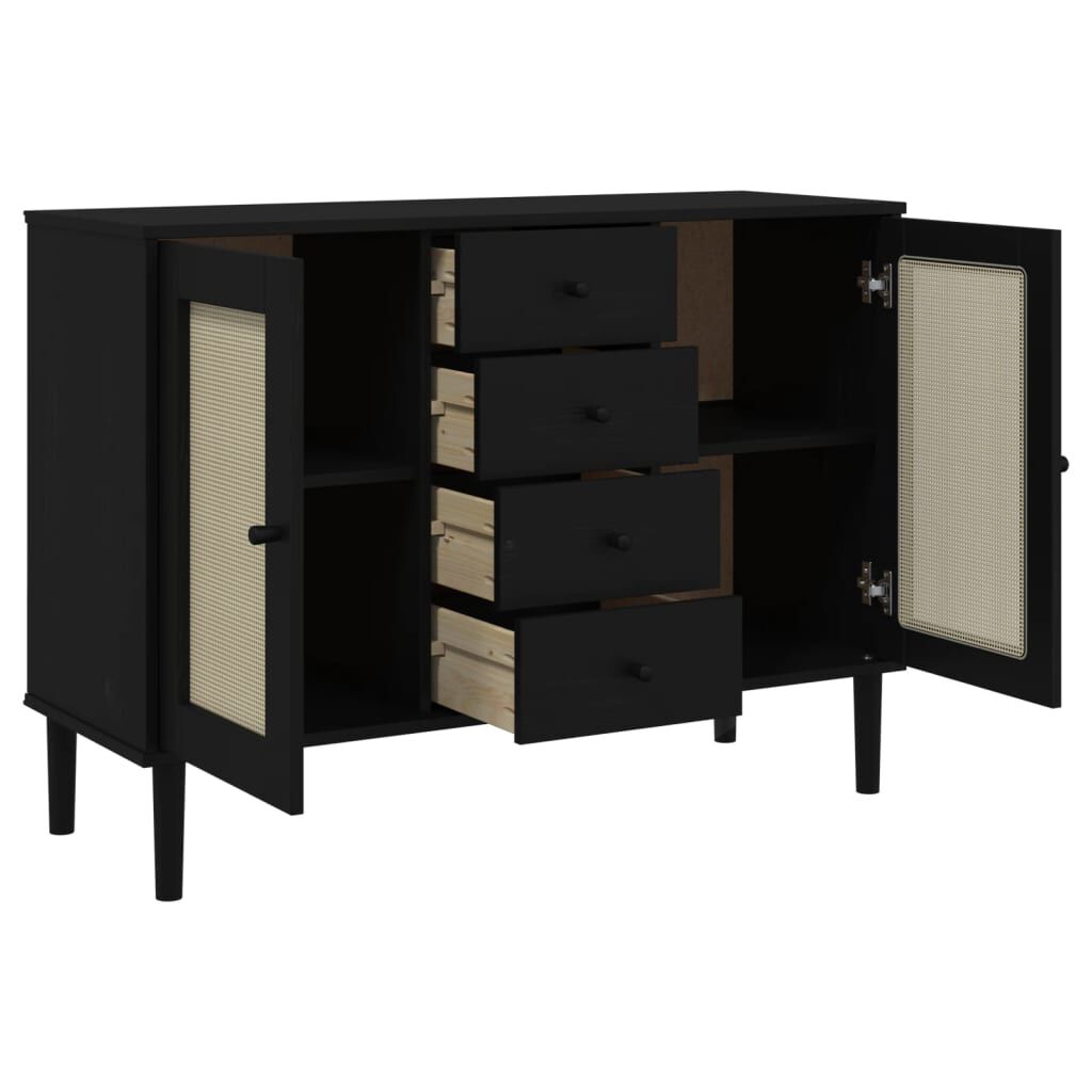 vidaXL Μπουφές SENJA Μαύρο / Ρατάν 112 x 40 x 80 εκ. Μασίφ Ξύλο Πεύκου