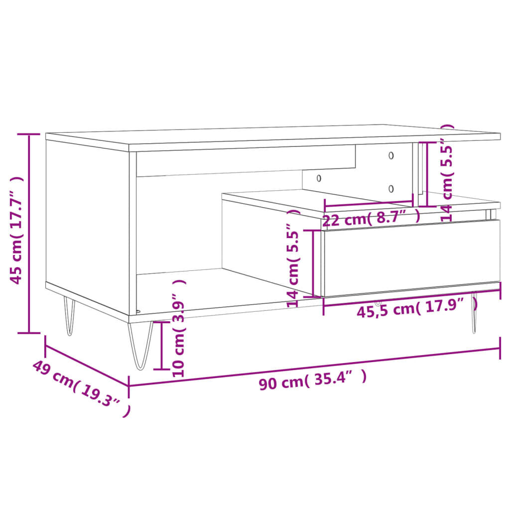 vidaXL Τραπεζάκι Σαλονιού Λευκό 90 x 49 x45 εκ. από Επεξεργασμένο Ξύλο