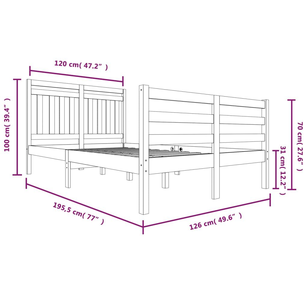 vidaXL Πλαίσιο Κρεβατιού 120 x 190 εκ. από Μασίφ Ξύλο Small Double