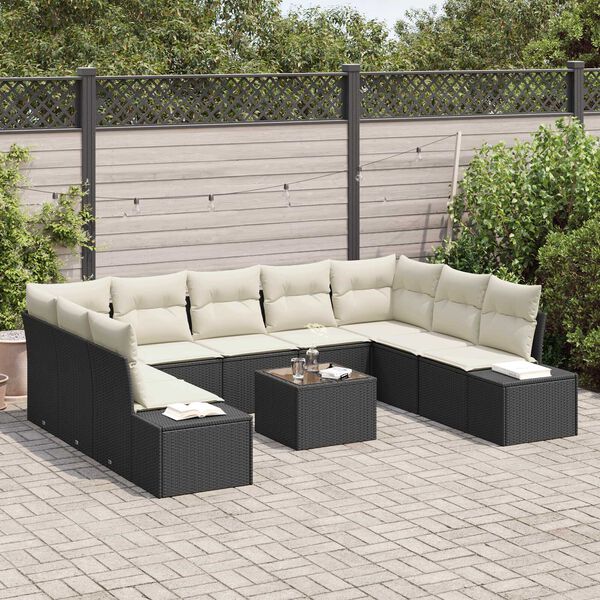 vidaXL Σετ Καναπέ Κήπου με μαξιλάρι 10 pcs Μαύρο Πολυ ράταν