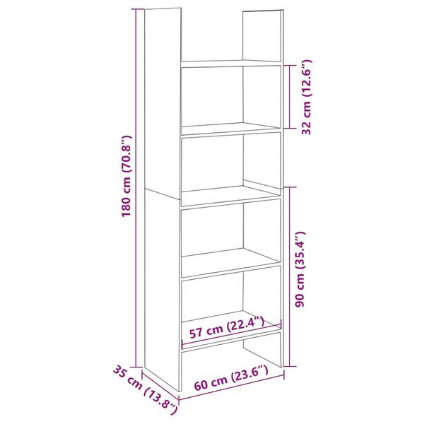 vidaXL Βιβλιοθήκη Λευκή 60 x 35 x 180 εκ. από Επεξ. Ξύλο