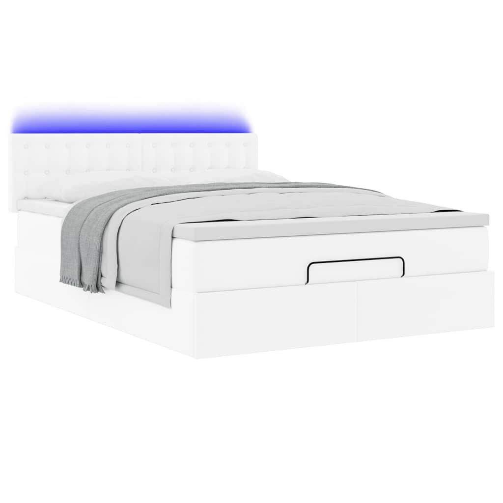 vidaXL Οθωμανικό κρεβάτι με στρώματα & LEDs Καθαρό λευκό Faux Leather