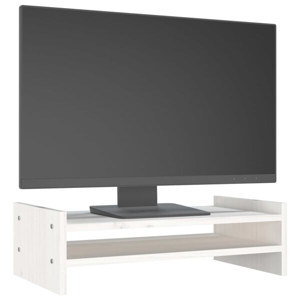 vidaXL Βάση Οθόνης Λευκή 50 x 27 x 15 εκ. από Μασίφ Ξύλο Πεύκου