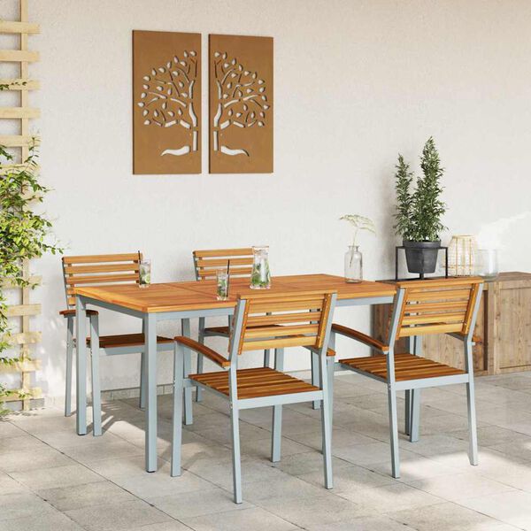 vidaXL Σέτ φαγητού για κήπο 5 pcs Γκρι και καφέ 150 x 90 x 75 cm
