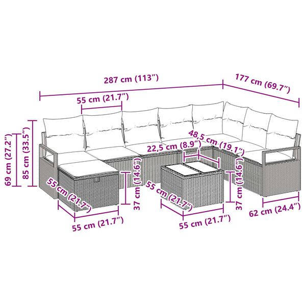 vidaXL Σετ Καναπέ Κήπου 8 pcs Ανοιχτό γκρι Πολυ ράταν