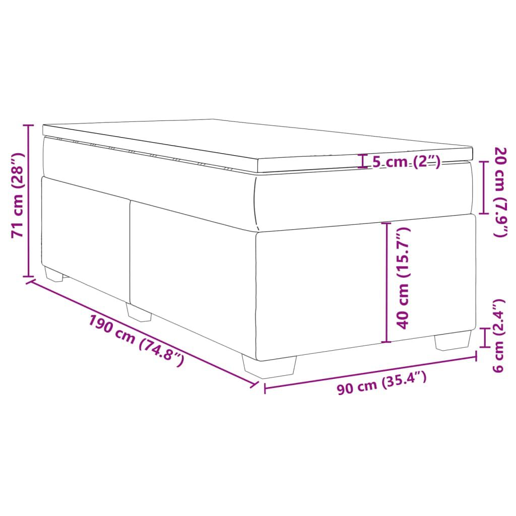 vidaXL Κρεβάτι Boxspring με Στρώμα Γκρι 90x190 εκ. από Συνθετικό Δέρμα