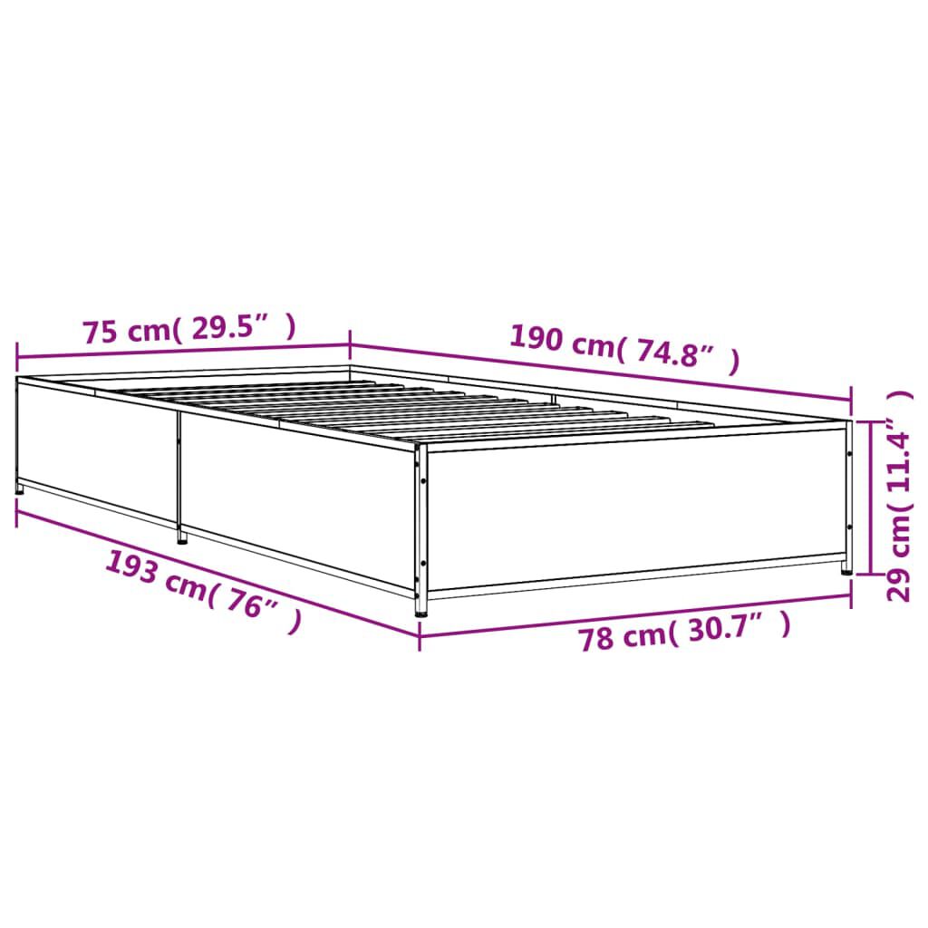 vidaXL Πλαίσιο Κρεβατιού Μαύρο 75 x 190 εκ. Επεξ. Ξύλο & Μέταλλο