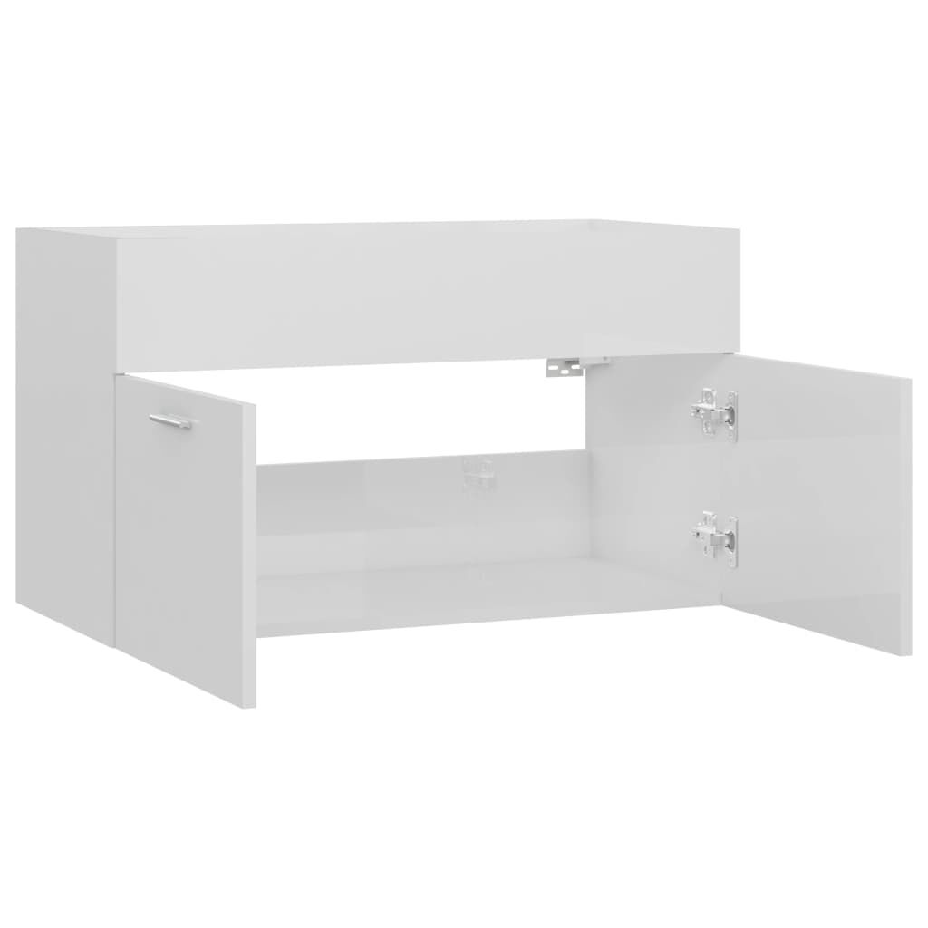vidaXL Ντουλάπι Νιπτήρα Γυαλιστερό Λευκό 80x38,5x46 εκ. από Επεξ. Ξύλο