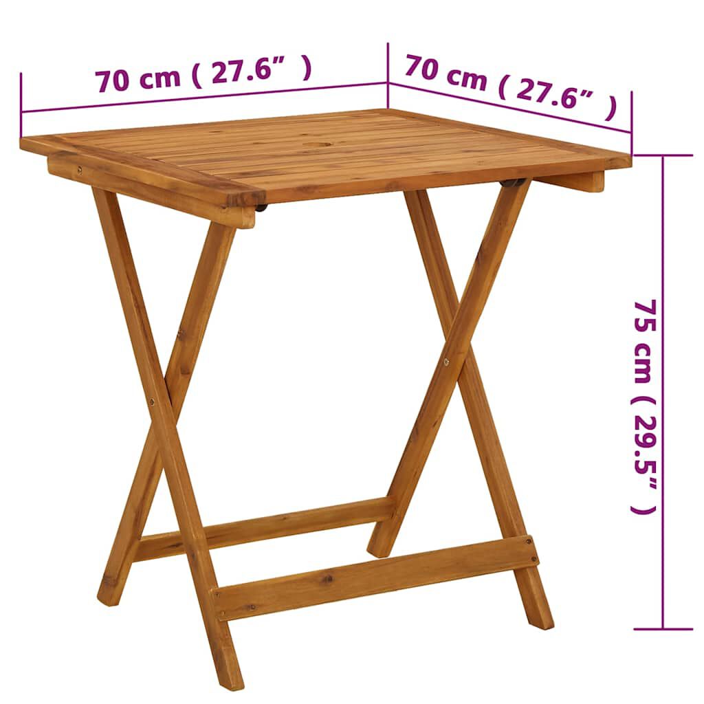 vidaXL Τραπέζι Κήπου Πτυσσόμενο 70 x 70 x 75 εκ. Μασίφ Ξύλο Ακακίας