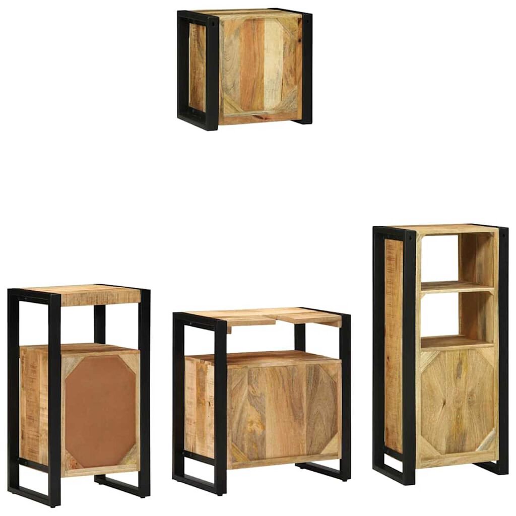 vidaXL Σετ Επίπλων Μπάνιου με ράφι 4 pcs Καφέ Στερεό ξύλο μάνγκο