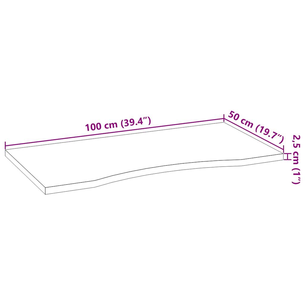 vidaXL Επιφάνεια Τραπεζιού Ορθογώνιος 100x50x2,5 εκ. Μασίφ Ξύλο Δρυός