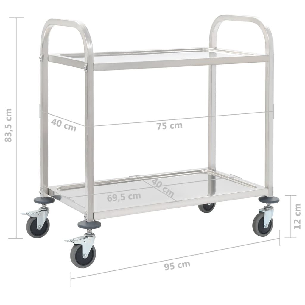 vidaXL Τρόλεϊ Κουζίνας με 2 Ράφια 95x45x83,5 εκ. από Ανοξείδωτο Ατσάλι