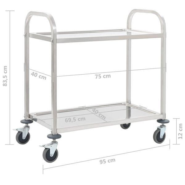 vidaXL Τρόλεϊ Κουζίνας με 2 Ράφια 95x45x83,5 εκ. από Ανοξείδωτο Ατσάλι