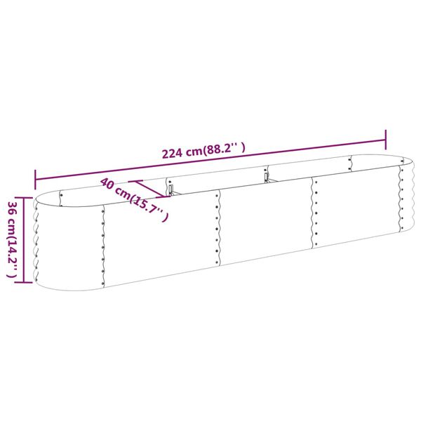 vidaXL Ζαρντινιέρα Ασημί 224x40x36 εκ. Ατσάλι με Ηλεκτρ. Βαφή Πούδρας